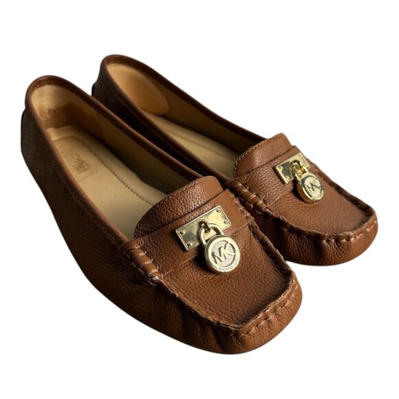 Michael Kors Hamilton Leather Brown British Tan Logo Driving Loafers Womens 6.5 - Picture 13 of 13